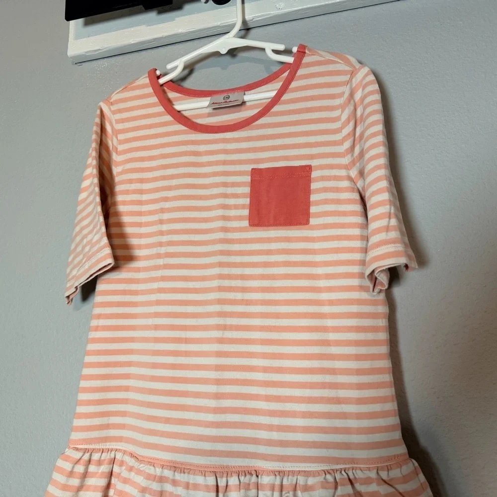 Hanna Andersson Girls Tiered Dress Size 140 or 10 Pink White Striped Ruffles